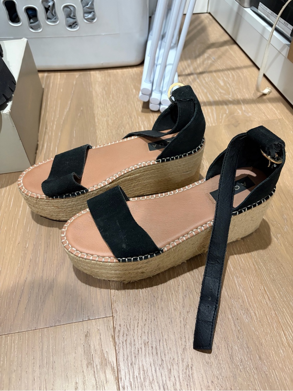 Aqua Black Espadrille Platform Sandals with Ankle Wrap size 7.5